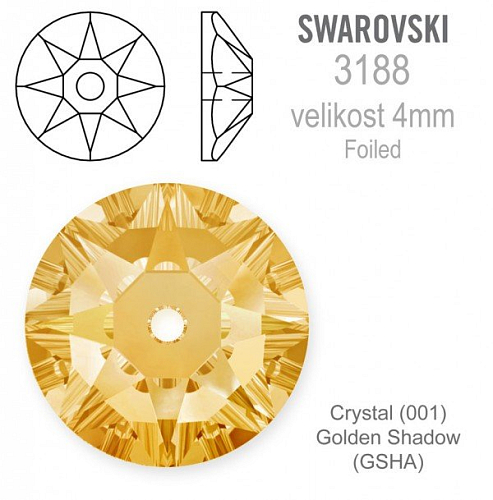 Swarovski 3188 XIRIUS Lochrose našívací kameny velikost pr.4mm barva Crystal Golden Shadow