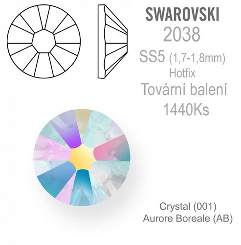 Swarovski XILION Rose HOTFIX 2038 velikost SS5 barva Crystal Aurore Boreale tovární balení