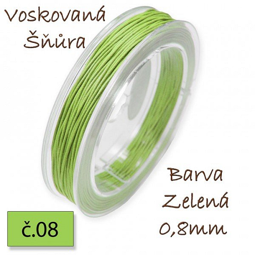 Voskovaná šňůra-síla 0,8mm v barvě světle zelené č.8