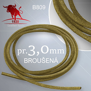 KOŽENÁ broušená šňůra kulatá 3,0mm Šňůra z kvalitní plné kůže. Barva B809 Zelená Khaki