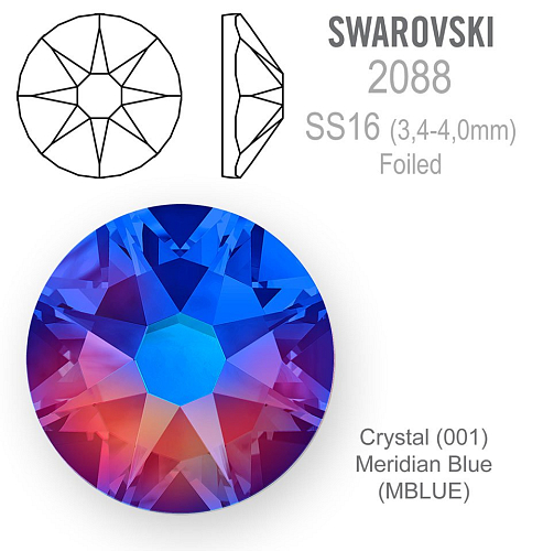 SWAROVSKI XIRIUS FOILED velikost SS16 barva CRYSTAL MERIDIAN BLUE 