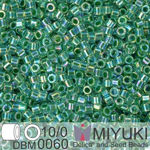 Korálky Miyuki Delica 10/0. Barva Lime Lined Crystal AB DBM0060. Balení 5g.