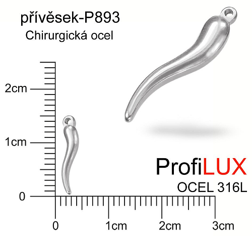 Přívěsek Chirurgická Ocel ozn-P893 ZUB velikost  15x3mm. Řada přívěsků ProfiLUX