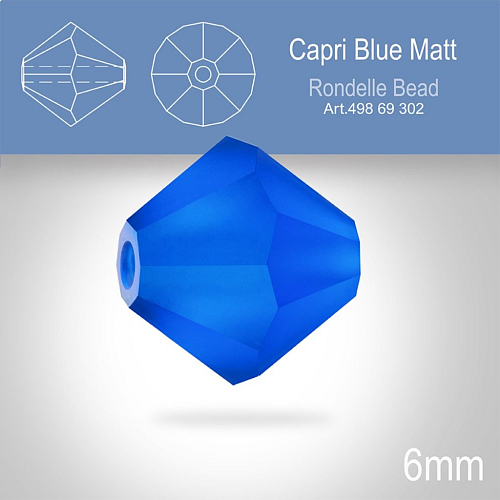 PRECIOSA Bicone MC BEAD (sluníčko) velikost 6mm. Barva CAPRI BLUE  Matt. Balení 21ks .