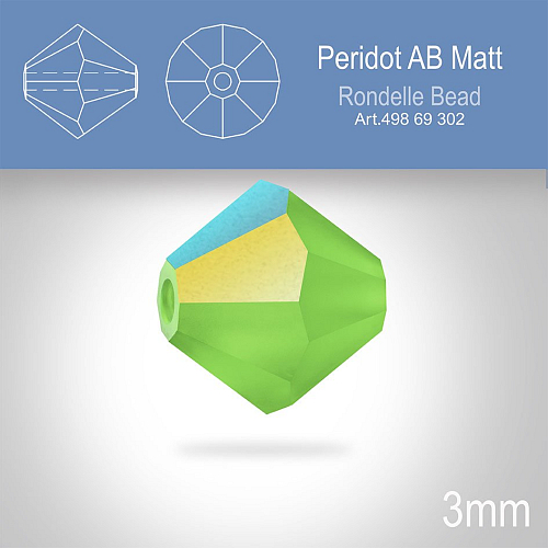 PRECIOSA Bicone (sluníčko) velikost 3mm. Barva PERIDOT AB MATT. Balení 40ks
