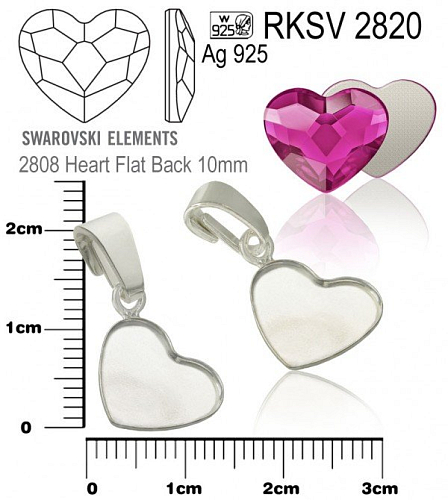 PŘÍVĚSEK ŠLUPNA na Swarovski 2808 Heart Flat Back 10mm ozn. RKSV 2820. Materiál STŘÍBRO AG925.váha 0,54g.
