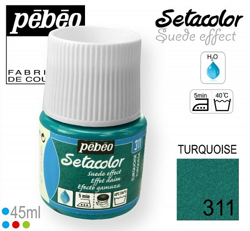 Barva na Textil SETACOLOR Suede Pebeo. barva č. 311 TURQUOISE. Balení 45ml.