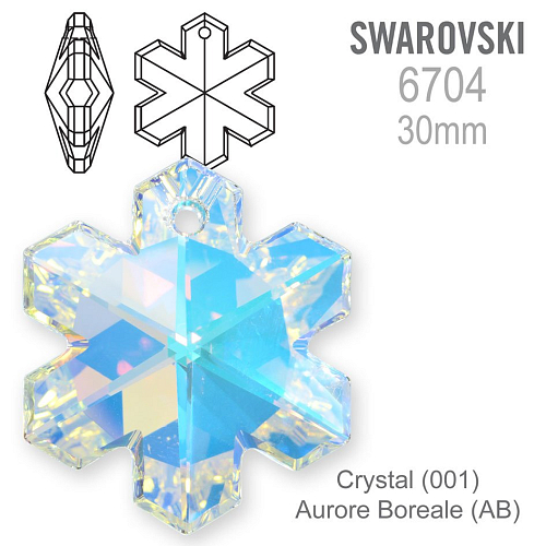 Swarovski 6704 Snowflake barva Crystal (001) Aurore Boreale (AB) velikost 30mm. 