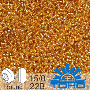 Korálky TOHO tvar ROUND (kulaté). Velikost 15/0. Barva č. 22B-Silver-Lined Med Topaz. Balení 5g.
