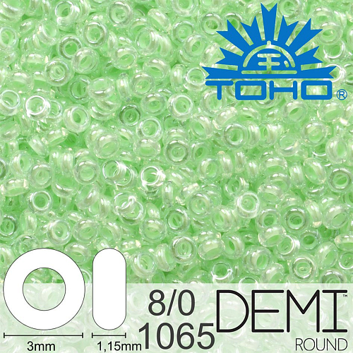 Korálky TOHO Demi Round 8/0. Barva 1065 Inside-Color Crystal/Mint-Lined. Balení 5g