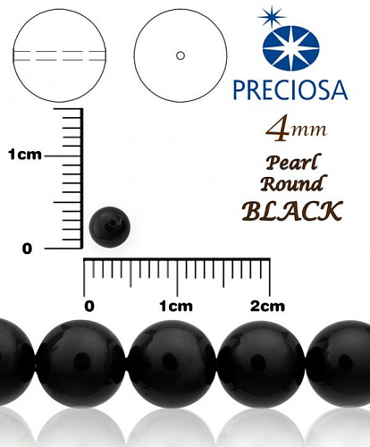 PRECIOSA  Voskované Perle barva BLACK 98702  velikost 4mm. Balení návlek 31Ks. 