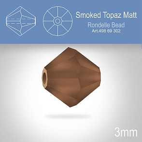 PRECIOSA Bicone (sluníčko) velikost 3mm. Barva SMOKED TOPAZ MATT. Balení 40ks