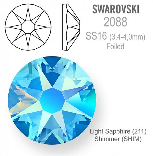 SWAROVSKI 2088 XIRIUS FOILED velikost SS16 barva Light Sapphire Shimmer