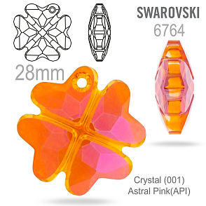 SWAROVSKI 6764 CLOVER Pendant barva Crystal (001) Astral Pink (API) velikost 28mm.