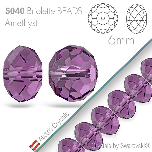 SWAROVSKI Briolette Beads 5040. Barva Amethyst. Velikost 6mm