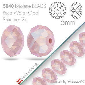 SWAROVSKI Briolette Beads 5040. Barva Rose Water Opal Shimmer 2X. Velikost 6mm