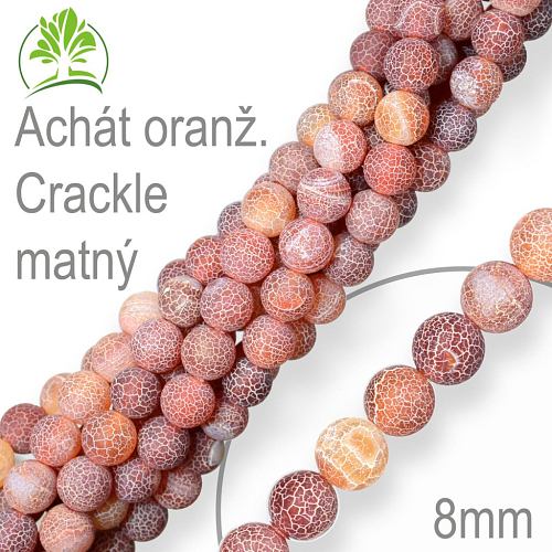 Korálky z minerálů Achát Oranžový Crackle matný. Velikost pr.8mm. Balení 10Ks.