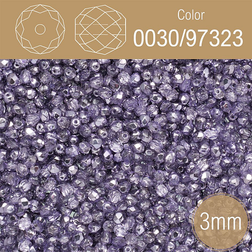 Korálky BROUŠENÉ 3mm. Barva 0030/97323. Průhledná s pokovem. Balení 150Ks.