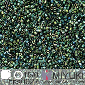 Korálky Miyuki Delica 15/0. Barva DBS 0027 Metallic Dark Green Iris. Balení 2g.