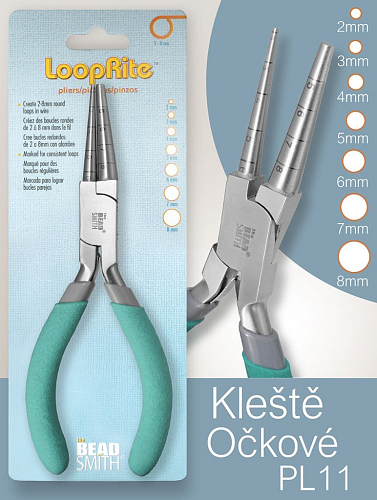 Kleště bižuterní OČKOVÉ Ozn. PL 11. Pro očka průměru 8, 7, 6, 5, 4, 3 a 2mm.  Velikost kleští 160x60mm
