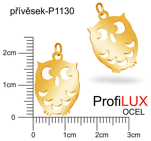 Přívěsek Chirurgická Ocel ozn-P1130 SOVA velikost 14x20mm tl.1.0mm. Velikost otvoru pr. 1,5mm.Barva POZLACENO. Řada přívěsků ProfiLUX. 