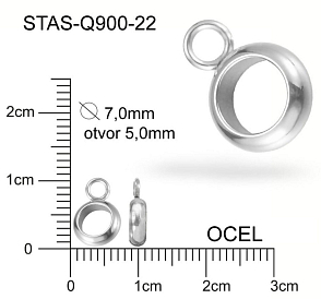 Kroužek s uzavřeným OČKEM  CHIRURGICKÁ OCEL ozn.-STAS-Q900-22. velikost pr.7,0mm (kroužek)  otvor 5,0mm