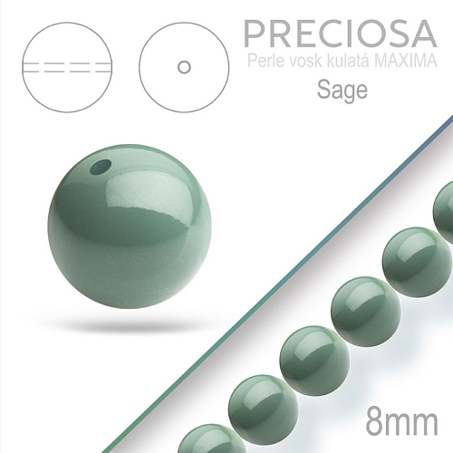 Preciosa Perle voskovaná kulatá MAXIMA Sage velikost 8mm. Balení návlek 15Ks.