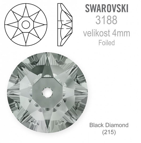 Swarovski 3188 XIRIUS Lochrose našívací kameny velikost pr.4mm barva Black Diamond