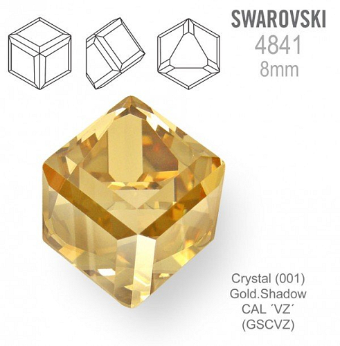SWAROVSKI ELEMENTS 4841 Angled Cube 8mm (zkosená kostka) barva CRYSTAL (001) GOLD. SHADOW CAL 