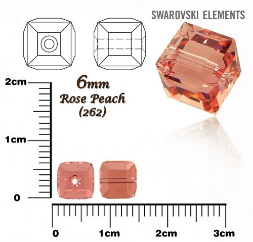 SWAROVSKI CUBE Beads 5601 barva ROSE PEACH velikost 6mm.