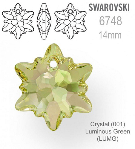 Swarovski 6748 Edelweis Pendant velikost 14mm. Barva Crystal Luminous Green 