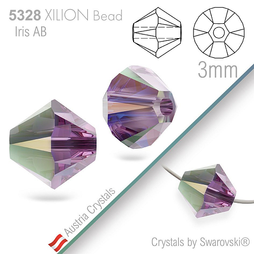 SWAROVSKI  XILION Bead  5328 barva Iris Aurore Boreale velikost 3mm. Balení 25Ks