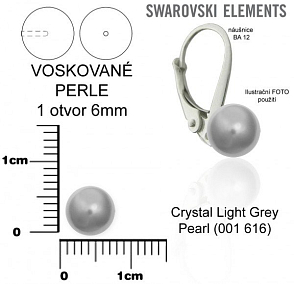 SWAROVSKI 5818 Voskované Perle 1otvor barva CRYSTAL LIGHT GREY 616 velikost  6mm.
