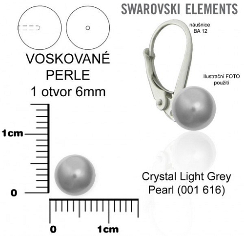 SWAROVSKI 5818 Voskované Perle 1otvor barva CRYSTAL LIGHT GREY 616 velikost  6mm.