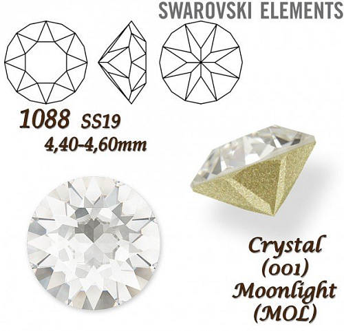 SWAROVSKI ELEMENTS 1088 XIRIUS Chaton SS19 (4,40-4,60mm) barva CRYSTAL (001) MOONLIGHT (MOL).