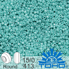 Korálky TOHO tvar ROUND (kulaté). Velikost 15/0. Barva č. 413-Opaque-Rainbow Turquoise. Balení 5g.