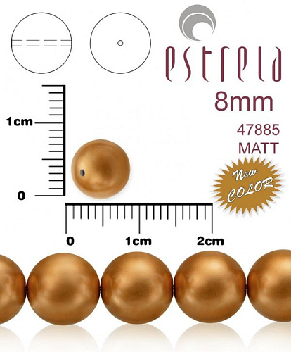VOSKOVANÉ korále tvar kulatý. Velikost 8mm. Barva 47885 MATT (matná měděná). Balení 15ks na návleku. 