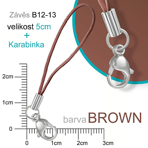 Závěs s kroužkem + karabinka  ozn. B12-13. Barva BROWN.