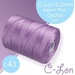 Nylonová nit C-Lon pevná korálková nit. Barva 43 Orchid. Síla nitě 0,5mm. Balení 78m na cívce.