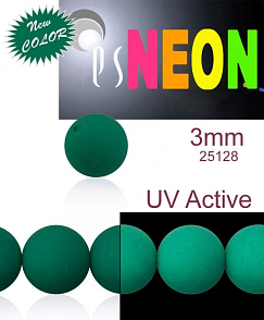 Korálky NEON (UV Active) velikost 3mm barva 25128 ZELENÁ SMARAGDOVÁ. Balení 41Ks. 