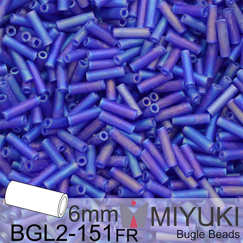 Korálky Miyuki Bugle Bead 6mm. Barva BGL2-151FR Matte Transparent Cobalt AB. Balení 10g.