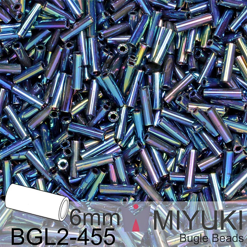 Korálky Miyuki Bugle Bead 6mm. Barva BGL2-455 Metallic Variegated Blue Iris. Balení 10g.