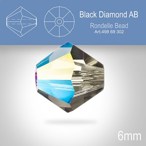 PRECIOSA Bicone MC BEAD (sluníčko) velikost 6mm. Barva Black Diamond AB. Balení 21ks .
