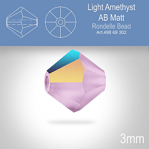PRECIOSA Bicone (sluníčko) velikost 3mm. Barva LIGHT AMETHYST AB MATT. Balení 40ks