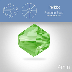 PRECIOSA Bicone MC BEAD (sluníčko) velikost 4mm. Barva PERIDOT. Balení 30ks
