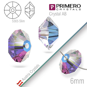 Korálky PRIMERO Crystals. Tvar 5305 Slim. Barva Crystal AB. Velikost 6mm