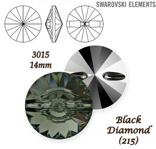 SWAROVSKI Buttons 3015 barva BLACK DIAMOND velikost 14mm.