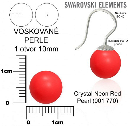 SWAROVSKI 5818 Voskované Perle 1otvor barva CRYSTAL NEON RED PEARL velikost 10mm.