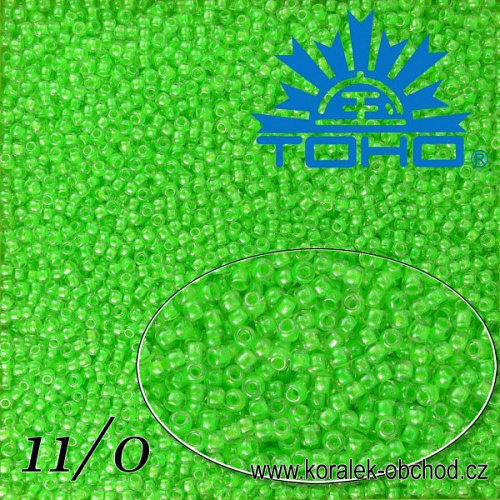 Korálky TOHO tvar ROUND (kulaté). Velikost 11/0. Barva č.805-Luminous Neon Green. Balení 8g
