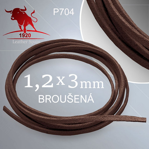 KOŽENÁ broušená šňůra plochá 1,2x3,0mm Šňůra z kvalitní plné kůže. Barva P704 tm.Hnědá